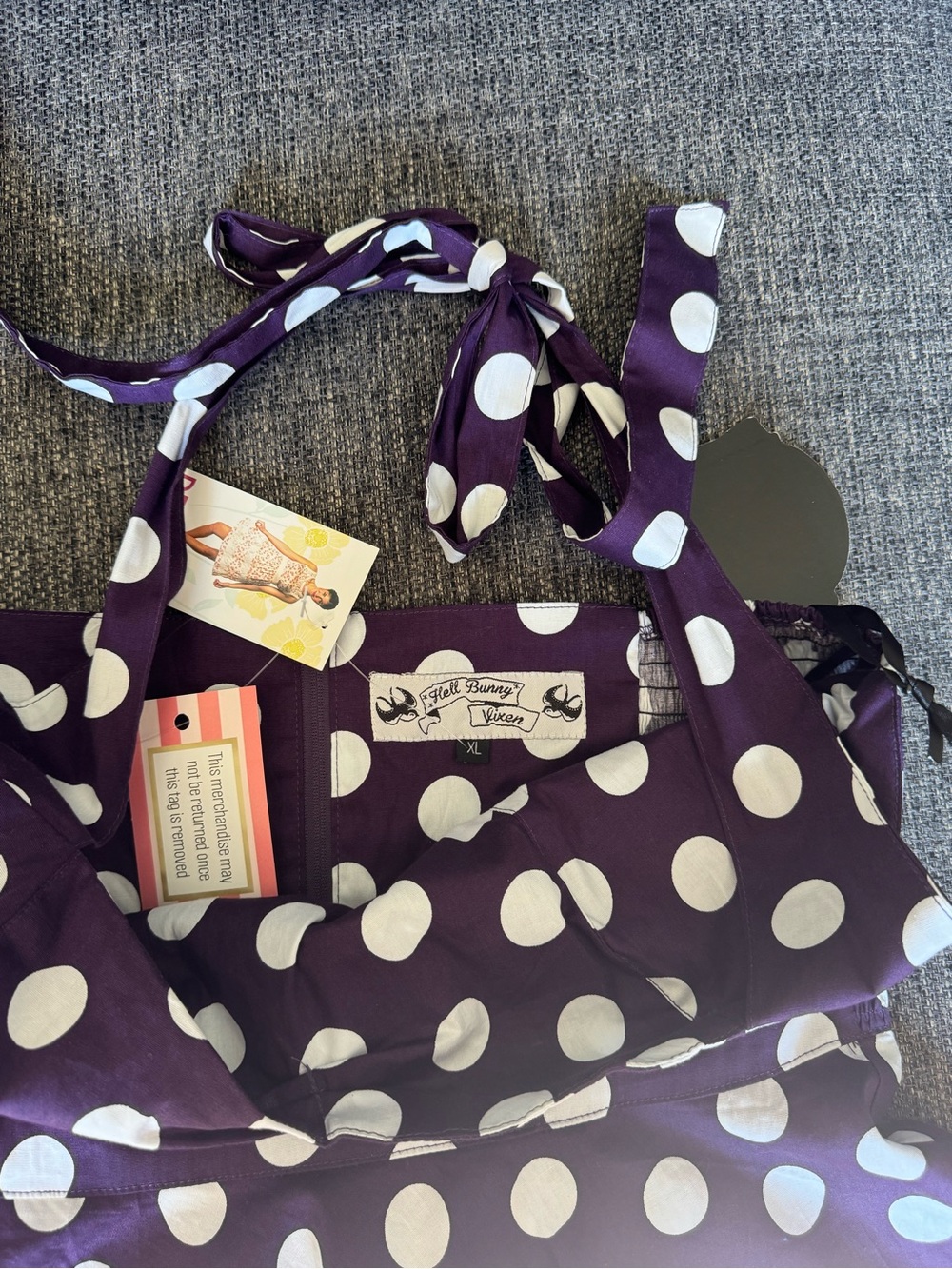 Polka Dot Purple Halter Dress With White Polka Dots - Picture 6 of 8